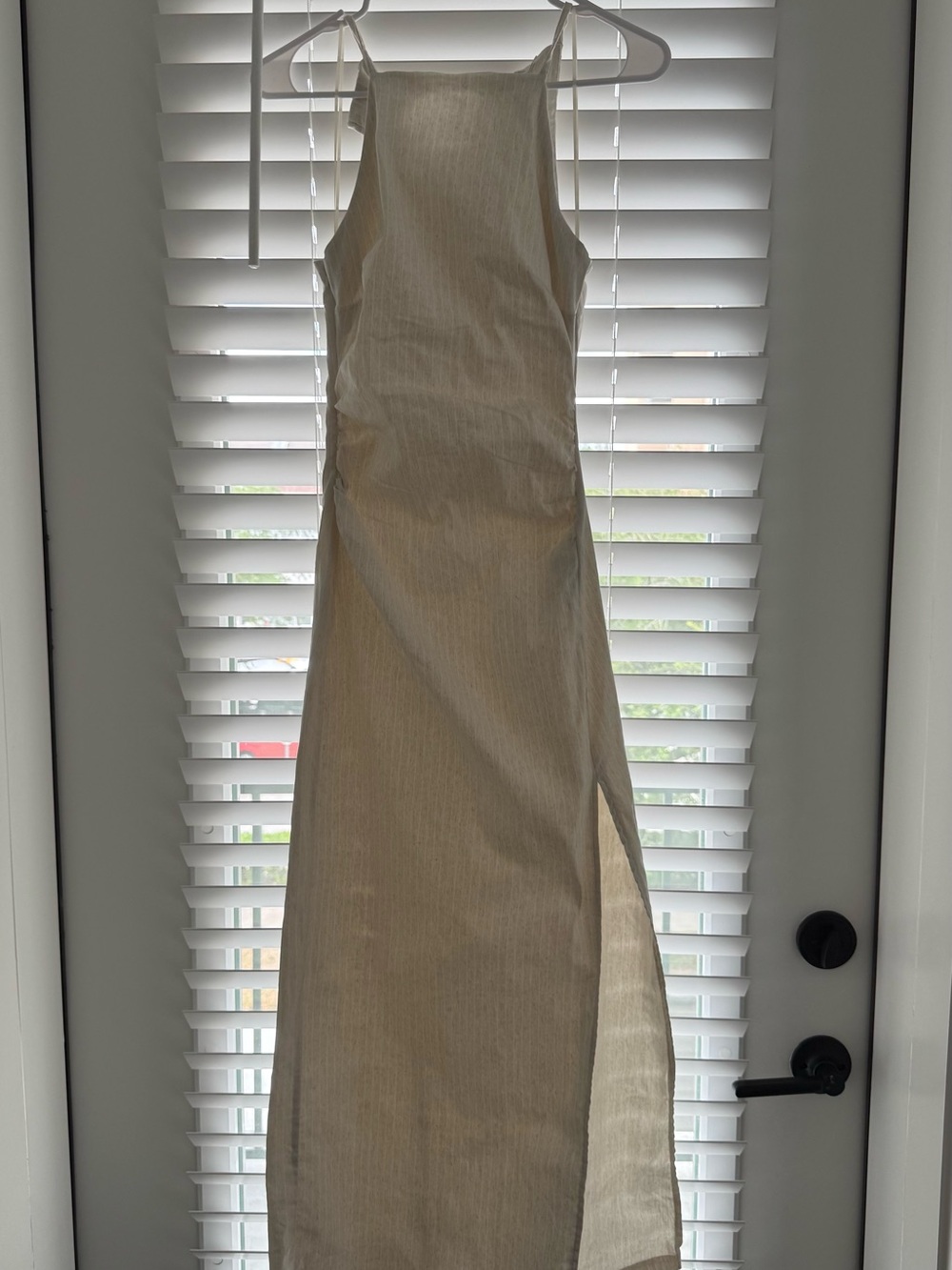 stradivarius Cream Halter Maxi Dress with Side Slit